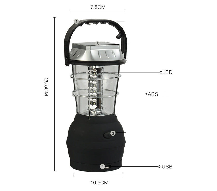Camping Light - Uppladdningsbart batteri - kan laddas med Solcell och vev