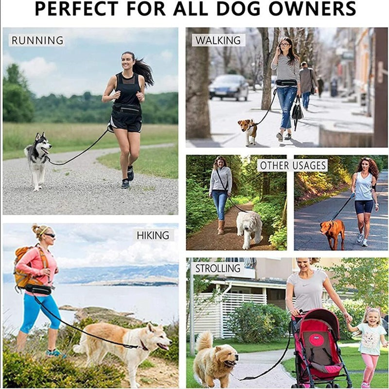 Hands-Free Hundkoppel med Bälte – För promenader och träning av stora hundar